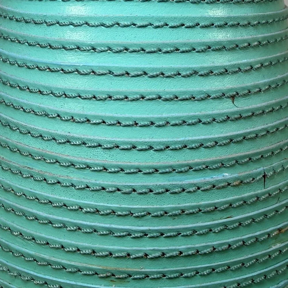 CRATE & BARREL Aqua Leather Spiral Wrapped Tall Vase Decor 10.5